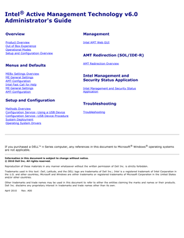 Intel® Active Management Technology V6.0 Administrator's Guide