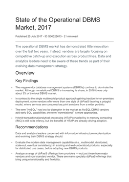 State of the Operational DBMS Market, 2017