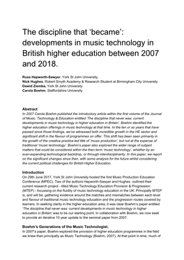 Developments in Music Technology in British Higher Education Between 2007 and 2018