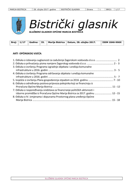 BISTRIČKI GLASNIK Strana 1 BROJ: 1/17