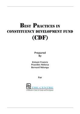 BEST PRACTICES in CONSTITUENCY DEVELOPMENT FUND (CDF)