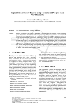 Segmentation of Review Texts by Using Thesaurus and Corpus-Based Word Similarity