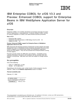 IBM Enterprise COBOL for Z/OS V3.3 and Preview: Enhanced COBOL Support for Enterprise Beans in IBM Websphere Application Server for Z/OS