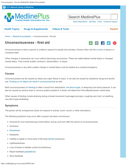 Unconsciousness - First Aid: Medlineplus Medical Encyclopedia