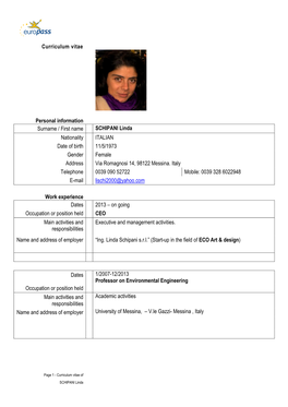 Curriculum Vitae Personal Information Surname / First Name SCHIPANI
