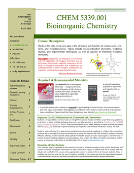 CHEM 5339.001 Bioinorganic Chemistry