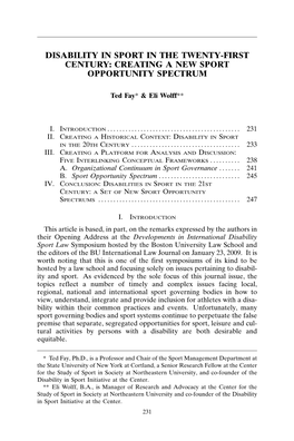 Disability in Sport in the Twenty-First Century: Creating a New Sport Opportunity Spectrum