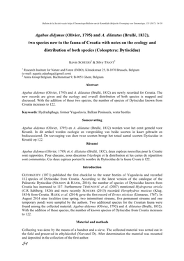 And A. Dilatatus (Brullé, 1832), Two Species New to the Fauna of Croatia with Notes on the Ecology and Distribution of Both Species (Coleoptera: Dytiscidae)