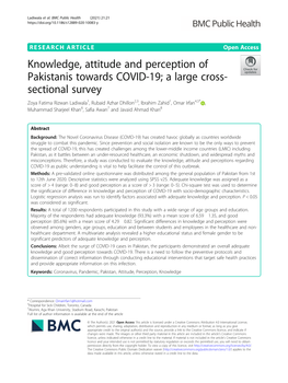 Knowledge, Attitude and Perception of Pakistanis Towards COVID-19