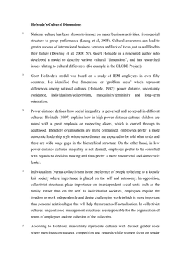 Hofstede's Cultural Dimensions National Culture Has Been Shown To