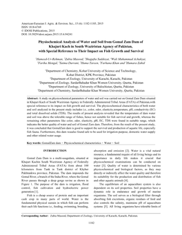 Physiochemical Analysis of Water and Soil from Gomal Zam Dam Of