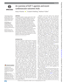 An Overview of GLP-1 Agonists and Recent Cardiovascular Outcomes Trials Kelsey H Sheahan ‍ ,1 Elizabeth a Wahlberg,2 Matthew P Gilbert1