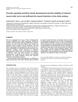 Chordin Regulates Primitive Streak Development and the Stability of Induced Neural Cells, but Is Not Sufficient for Neural Induction in the Chick Embryo