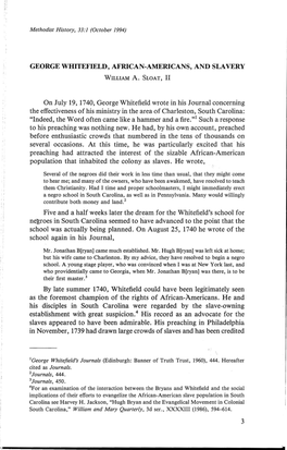 George Whitefield, African-Americans, and Slavery William A