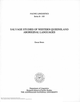 Salvage Studies of Western Queensland Aboriginallanguages