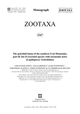 Zootaxa, the Gelechiid Fauna of the Southern Ural Mountains