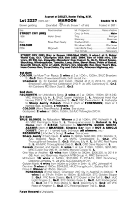 2227 (100% GST) MAROON Stable W 5 Brown Gelding (Branded : Nr Sh; 9 Over 1 Off Sh) Foaled in 2011