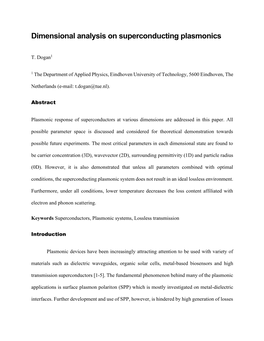 Dimensional Analysis on Superconducting Plasmonics