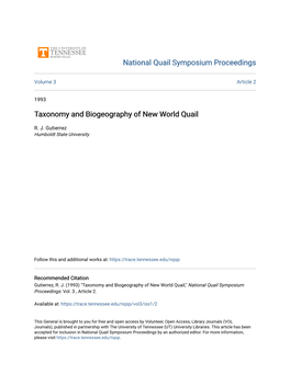 Taxonomy and Biogeography of New World Quail