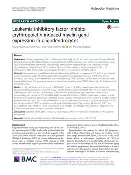 Leukemia Inhibitory Factor Inhibits Erythropoietin-Induced Myelin Gene