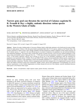 Narrow Gene Pool Can Threaten the Survival of Calamus Nagbettai R. R. Fernald & Dey: a Highly, Endemic Dioecious Rattan Spec