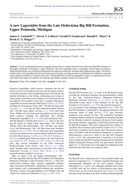 A New Lagerstätte from the Late Ordovician Big Hill Formation, Upper Peninsula, Michigan