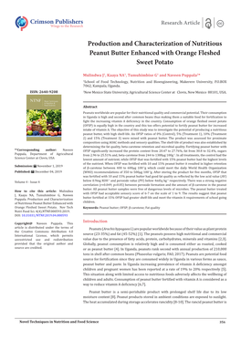 Production and Characterization of Nutritious Peanut Butter Enhanced with Orange Fleshed Sweet Potato