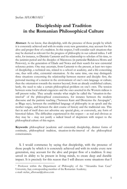 Discipleship and Tradition in the Romanian Philosophical Culture