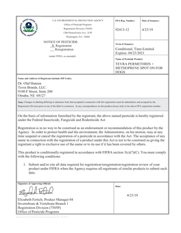 US EPA, Pesticide Product Label, TEVRA Permethrin + Methoprene Spot on for Dogs,04/23/2019