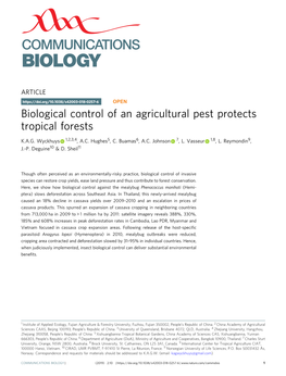 Biological Control of an Agricultural Pest Protects Tropical Forests