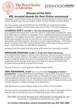 Winners of the 2014 RSL Jerwood Awards for Non-Fiction Announced