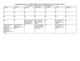 Vaughan Azzurri 2005 OPDL Girls Schedule for October, 2017