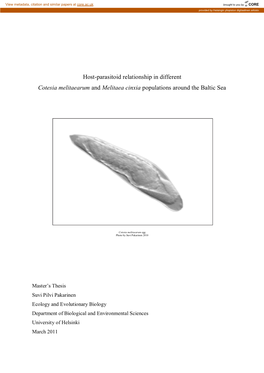 Host-Parasitoid Relationship in Different Cotesia Melitaearum and Melitaea Cinxia Populations Around the Baltic Sea