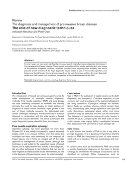 View the Diagnosis and Management of Pre-Invasive Breast Disease the Role of New Diagnostic Techniques Ashutosh Nerurkar and Peter Osin