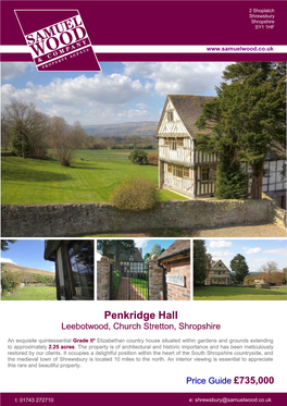 Penkridge Hall Leebotwood, Church Stretton, Shropshire