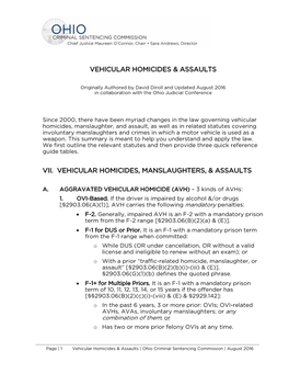 Vehicular Homicides & Assaults