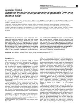 Bacterial Transfer of Large Functional Genomic DNA Into Human Cells