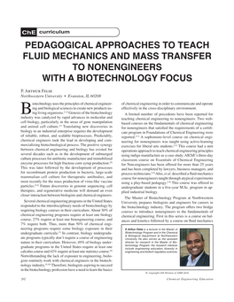 Pedagogical Approaches to Teach Fluid Mechanics and Mass Transfer to Nonengineers with a Biotechnology Focus P