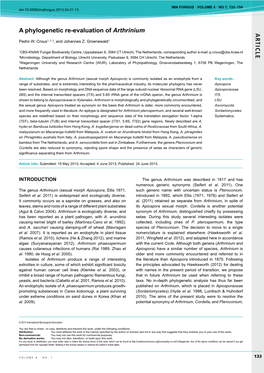 AR TICLE a Phylogenetic Re-Evaluation of Arthrinium