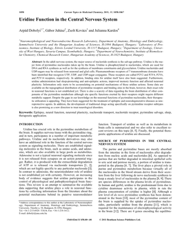 Uridine Function in the Central Nervous System