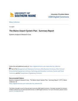The Maine Airport System Plan : Summary Report