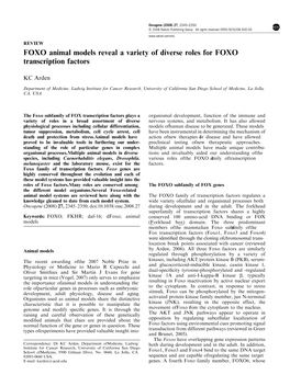 FOXO Animal Models Reveal a Variety of Diverse Roles for FOXO Transcription Factors