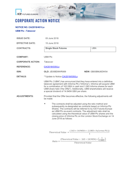 NOTICE NO. CA/2018/401/Lo UBM Plc - Takeover