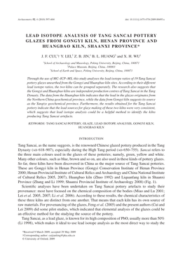 Lead Isotope Analysis of Tang Sancai Pottery Glazes from Gongyi Kiln, Henan Province and Huangbao Kiln, Shaanxi Province*