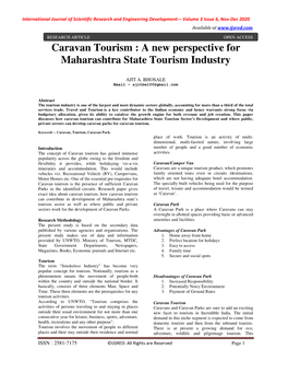 Caravan Tourism : a New Perspective for Maharashtra State Tourism Industry