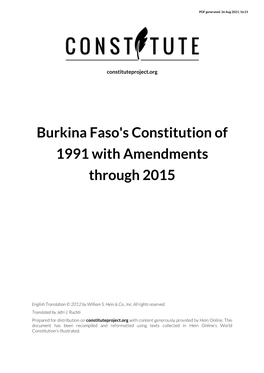 Burkina Faso's Constitution of 1991 with Amendments Through 2015