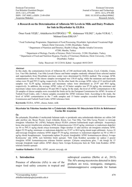 A Research on the Determination of Aflatoxin M1 Levels in Milk and Dairy Products for Sale in Diyarbakır by ELISA