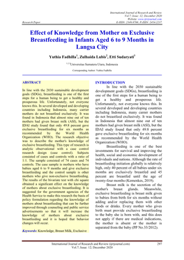 Effect of Knowledge from Mother on Exclusive Breastfeeding in Infants Aged 6 to 9 Months in Langsa City