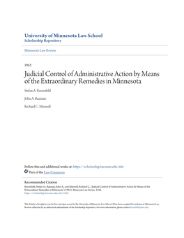 Judicial Control of Administrative Action by Means of the Extraordinary Remedies in Minnesota Stefan A