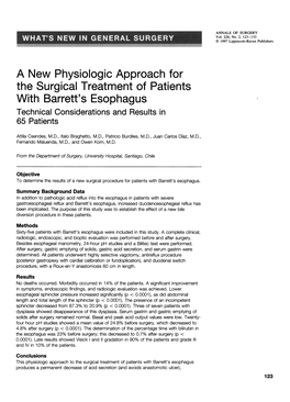 With Barrett's Esophagus Technical Considerations and Results in 65 Patients